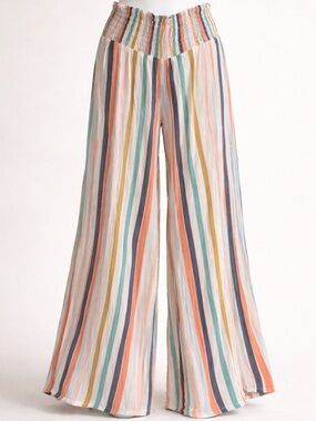 America & Beyond Atlantis Glaze Trouser Striped Smocked Wide Leg Pants Size S